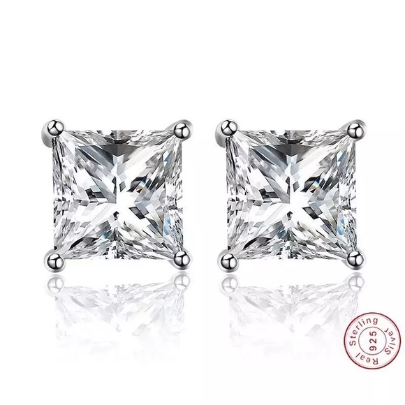 5.39Ct GUMBO Emerald Cut Square Rectangular Simulated Diamond Earrings Studs - Picture 7 of 16